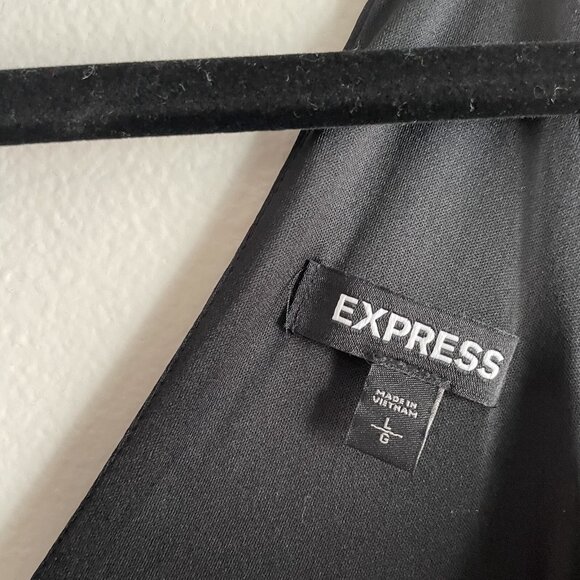 Express Womn L Black Floral Satin Tie Back Spaghetti Straps Faux Wrap Maxi Dress - Picture 7 of 10